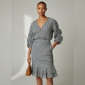 Navy Blue & White Gingham Ruffled Mini Dress